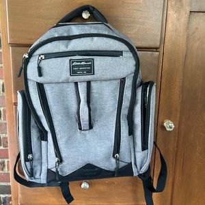 EDDIE BAUER Mens First Adventure Diaper Bag Backpack ~‎ Gray & Black Canvas